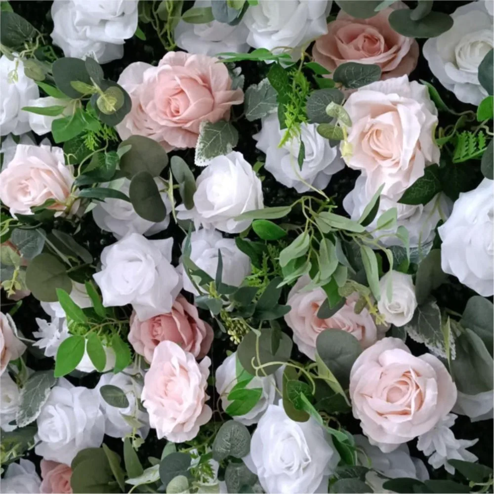 Uflower الفاخرة الأخضر أوراق الصفصاف الأوكالبتوس الورود البيضاء زهرة اصطناعية جدار الزفاف خلفية ديكور عيد ميلاد ترتيب