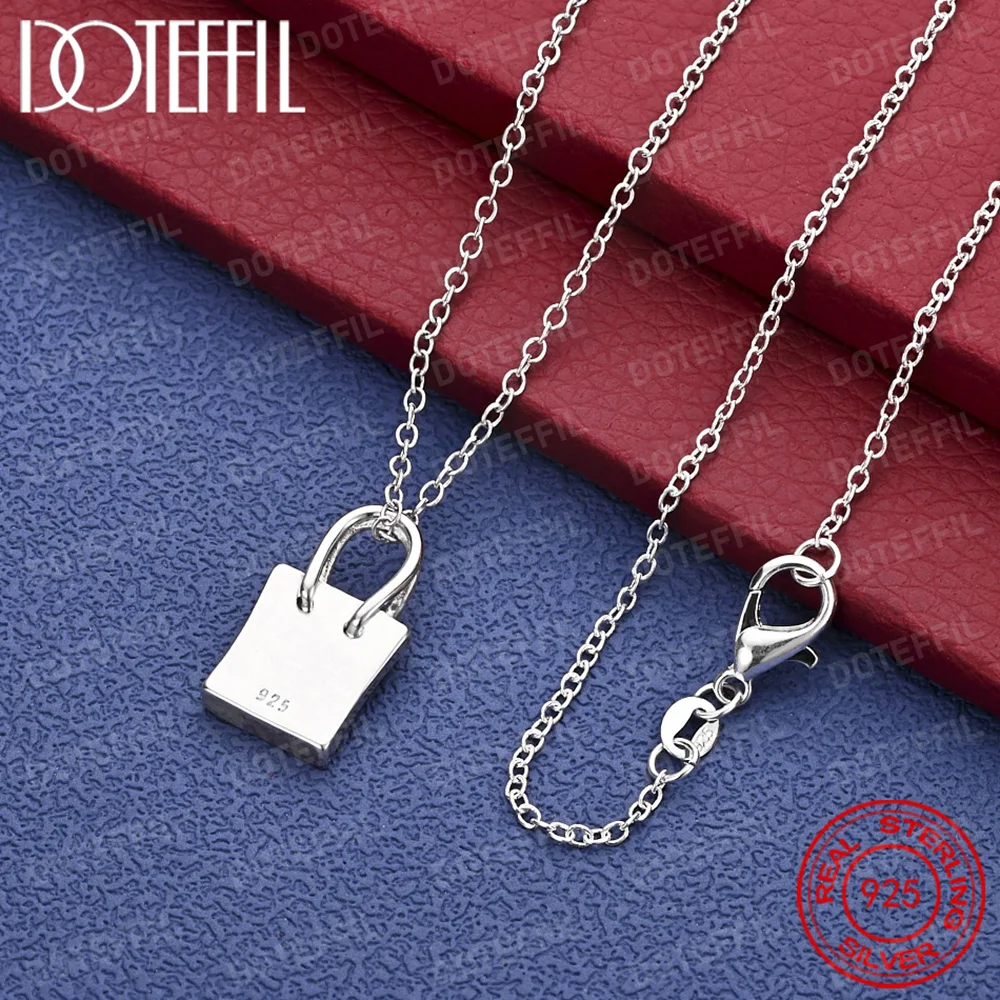 925 Sterling Silver Square Lock Pendant Necklace For Women Man Wedding Fashion Jewelry