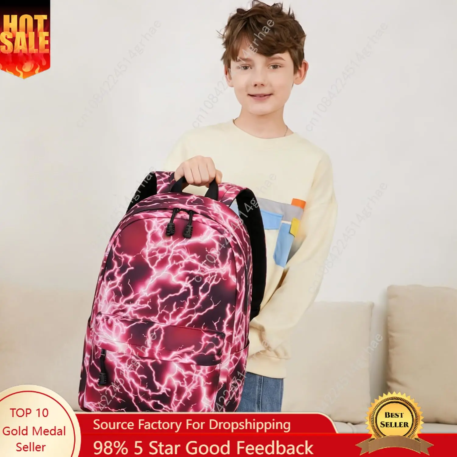 mezhsa Boy School Backpack Elementary Middle Lightning Bookbag Laptop Teenager Waterproof Lightweight 17 Inches (3Red)