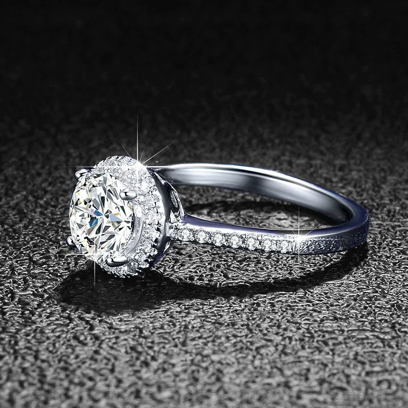 1carat Moissanite imitation Ring Diamond Halo Engagement Ring 925 Sterling Silver Promise Wedding Band For Women