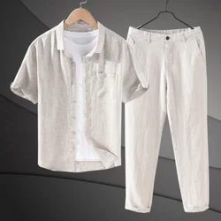 Summer Linen Set Men 2 Pieces Suit Short Sleeved Thin Spring Autumn 100℅Linen Shirt Long Sleeve Men Linen Pants Men High Quality