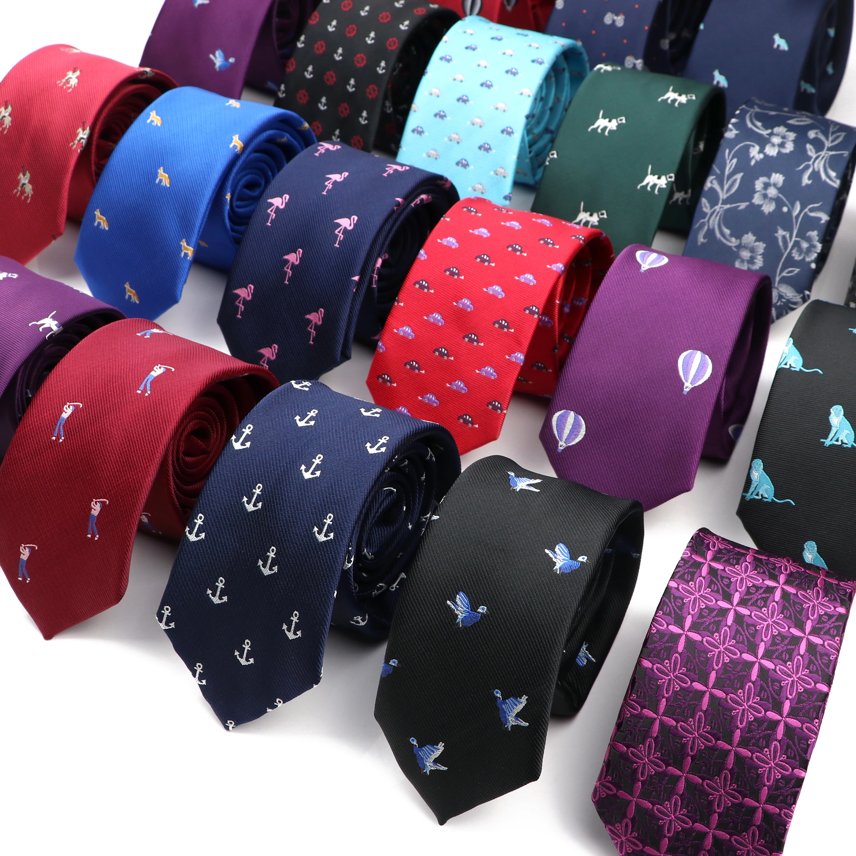 New Blue Red Printed Men's Tie Animal Anchor Air Balloon Pattern Slim Skinny Necktie Business Party Narrow Gravatas Male Tie