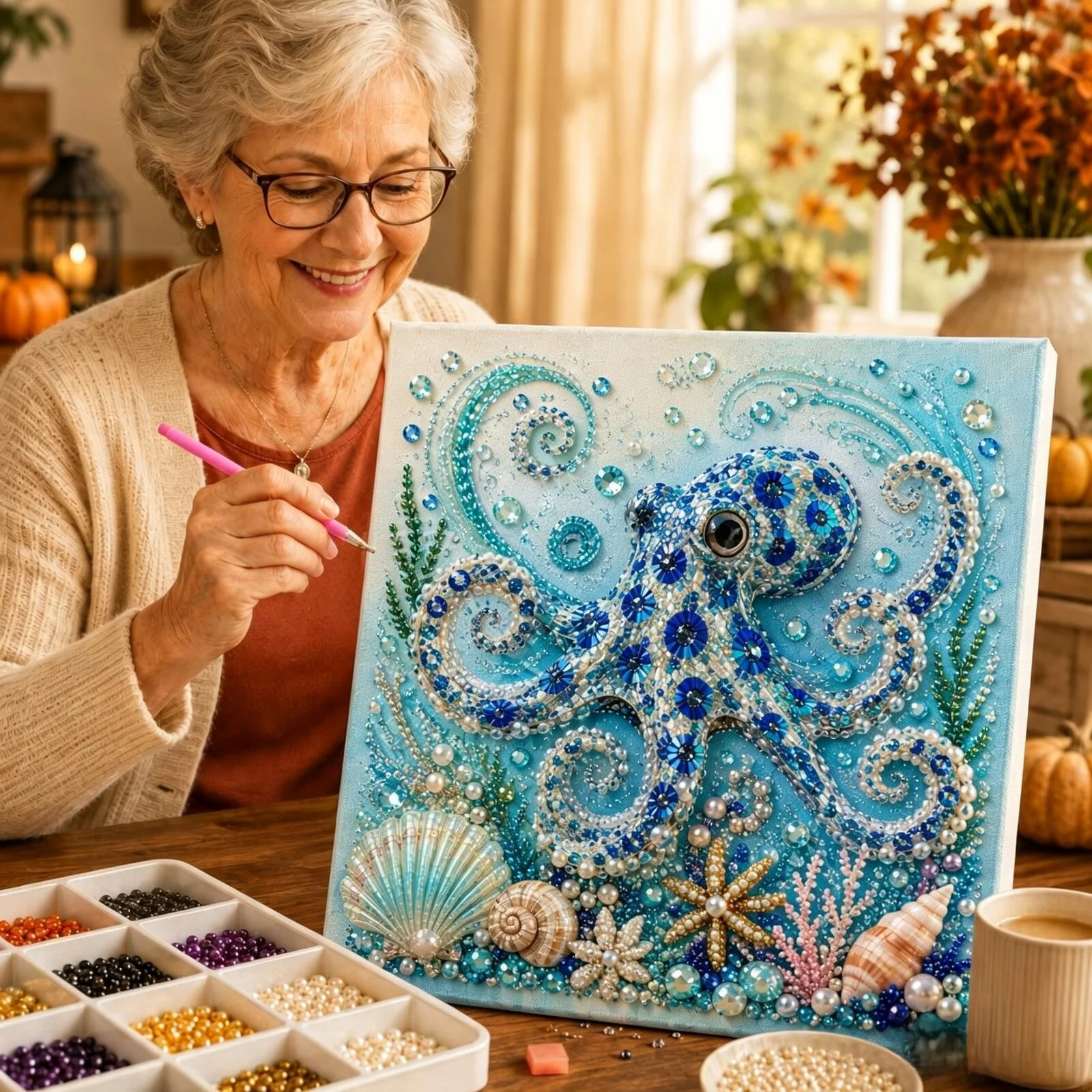 New DIY Octopus and Other Animal Seaside Mosaic Set Desktop Small Practical Ornament, Small and Differentiated Soft Decoration I
