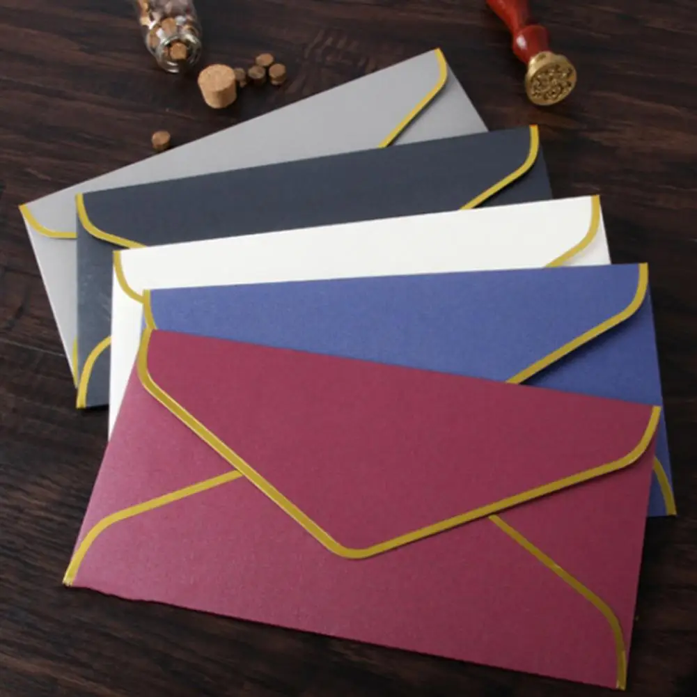 10Pcs Vintage Western Envelopes Golden Border Envelope V Flap Envelopes Quick Seal Envelope Birthday Invitation Envelope Kit