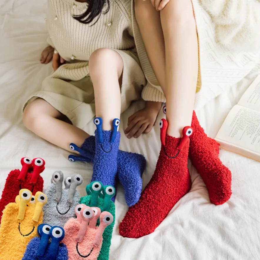 

2022 Cartoon Coral Fleece Winter Socks Korean Cute Thick Warm Parent-child Sleep Japan Kawaii Tube Non-Slip Silicone Floor Socks
