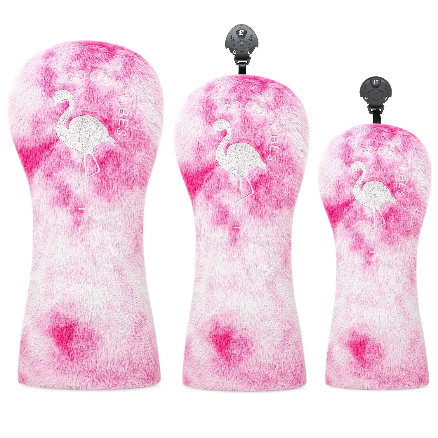 1pc/3pcs Plush Dark Pink Flamingo Style Golf Head Covers, Fits Driver, Fairway Wood & Hybrid Clubs, Unisex