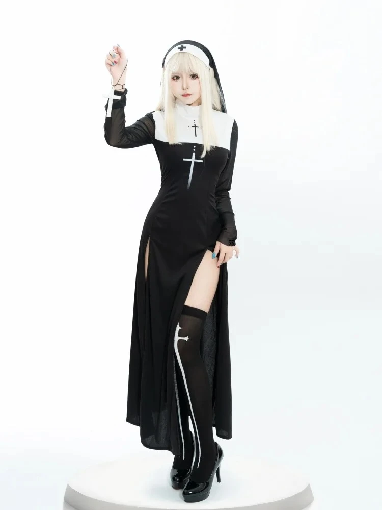 Disfraz de monja de Anime para mujer, ropa de actuación de juego de rol, vestido elegante de actuación Sexy para mujer, disfraz de hermana 2025