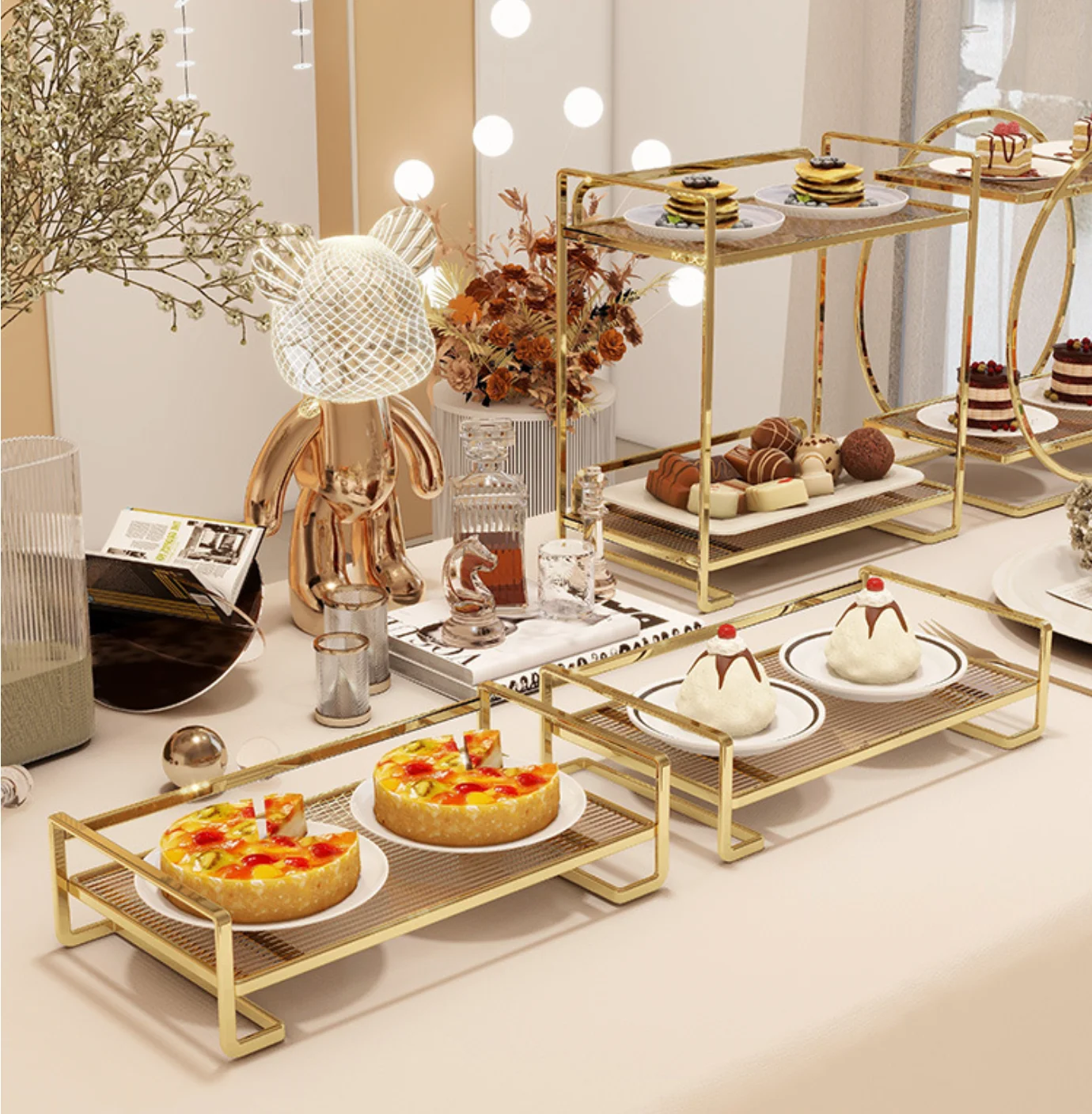 Imagem -04 - Luxo Buffet Placas de Acrílico Mesa de Sobremesa de Casamento Prateleira de Lanche Carrinho de Bolo Biscuit Fruit Food And Cosmetics Display Bandejas Rack Pcs