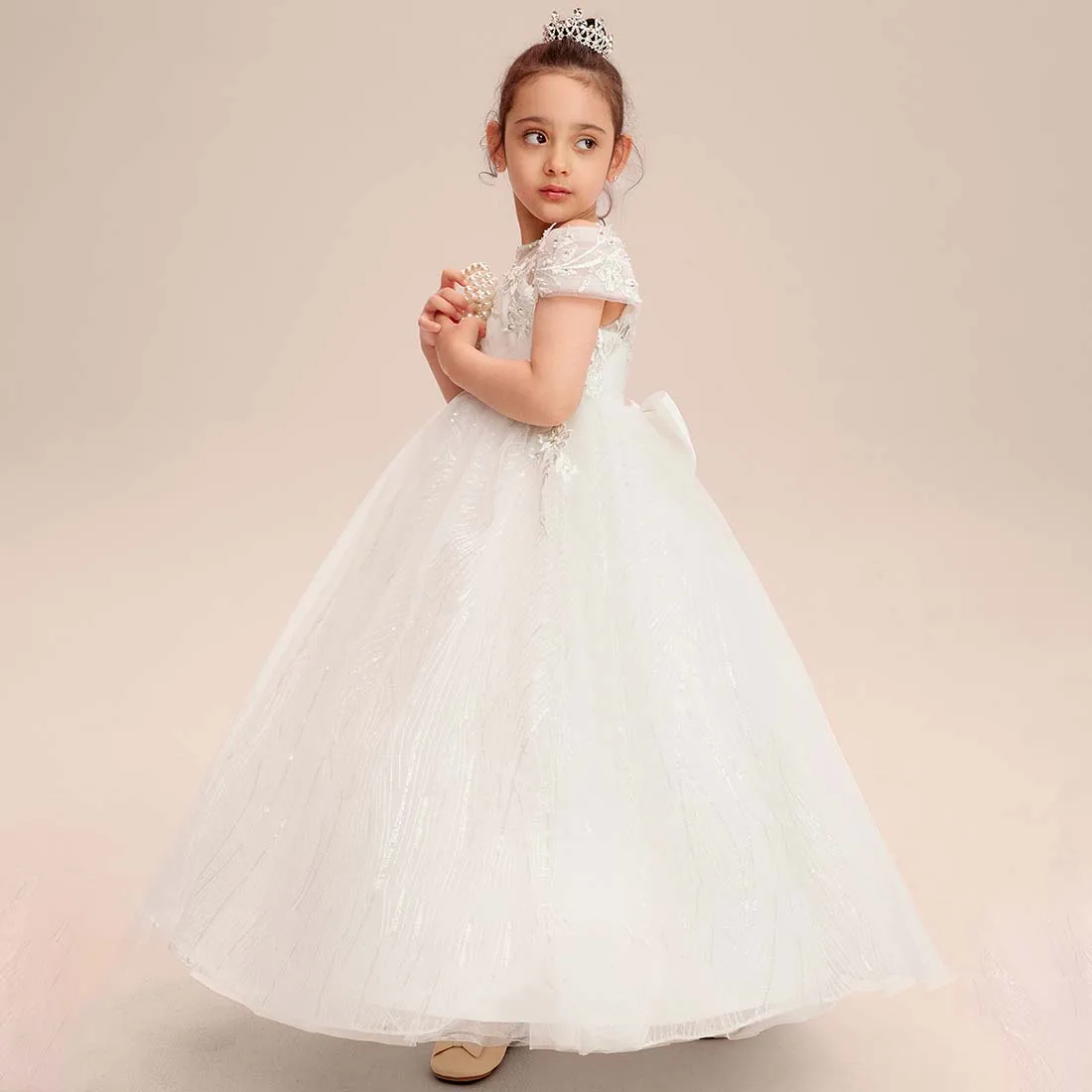 YZYmanualroom vestido de tul de encaje para niña de las flores, vestido de Baile de Princesa con hombros descubiertos, largo hasta el suelo, 2-15T