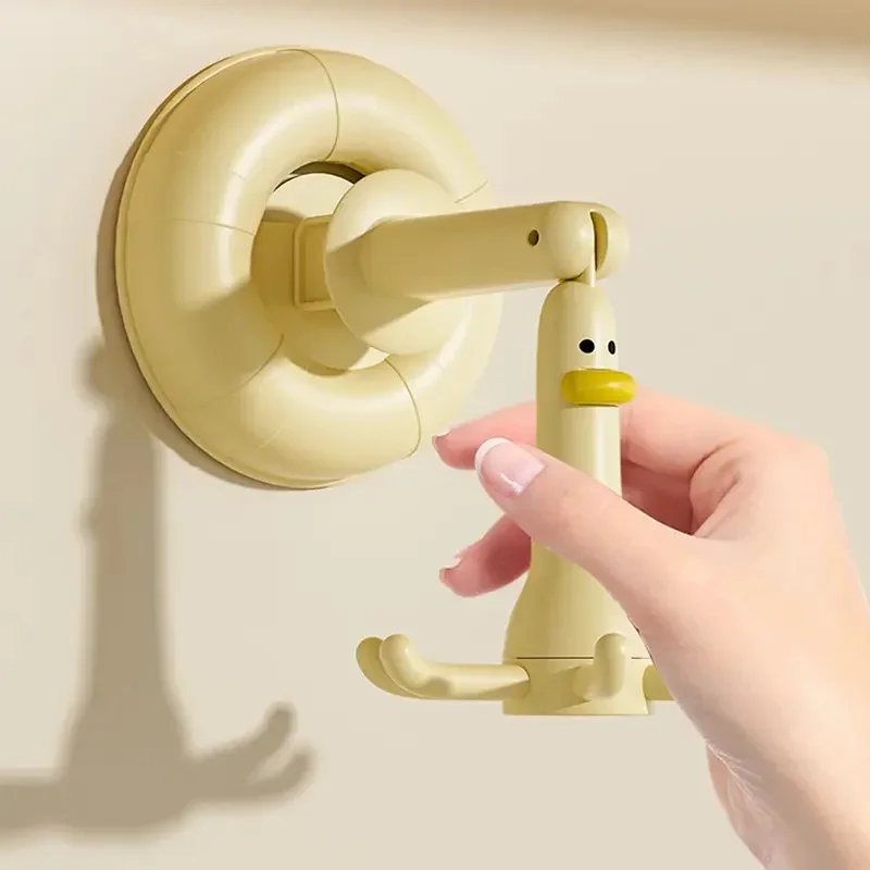 

2pcs kitchen duck hook adjustable with suction cup 360° rotating duck pattern cartoon adsorption kitchenware storage rack