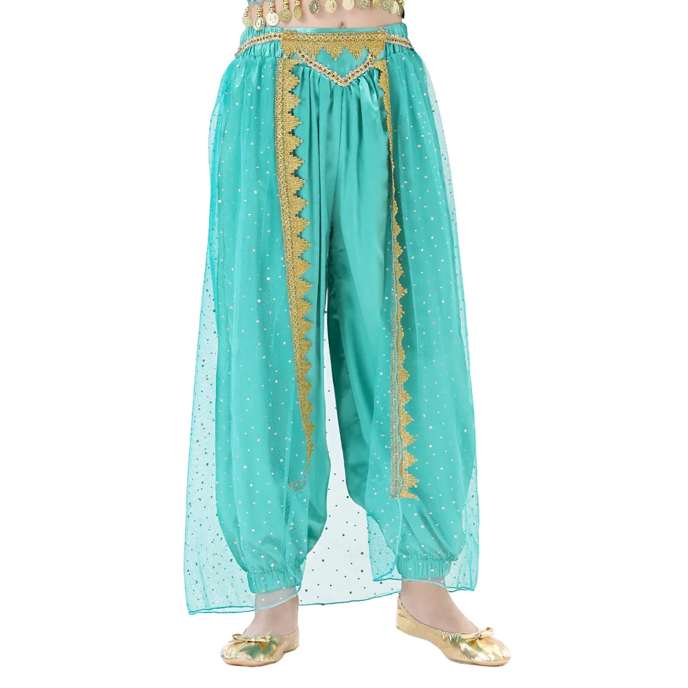 1pcs/lot indian dance style children perfromance belly dancing pants lady satin lace patchwork lantern pants