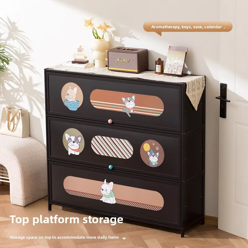 Black luxury large shoe cabinet, retro style large capacity multi-layer shoe cabinet, dining cabinet, kitchen storage cabinet