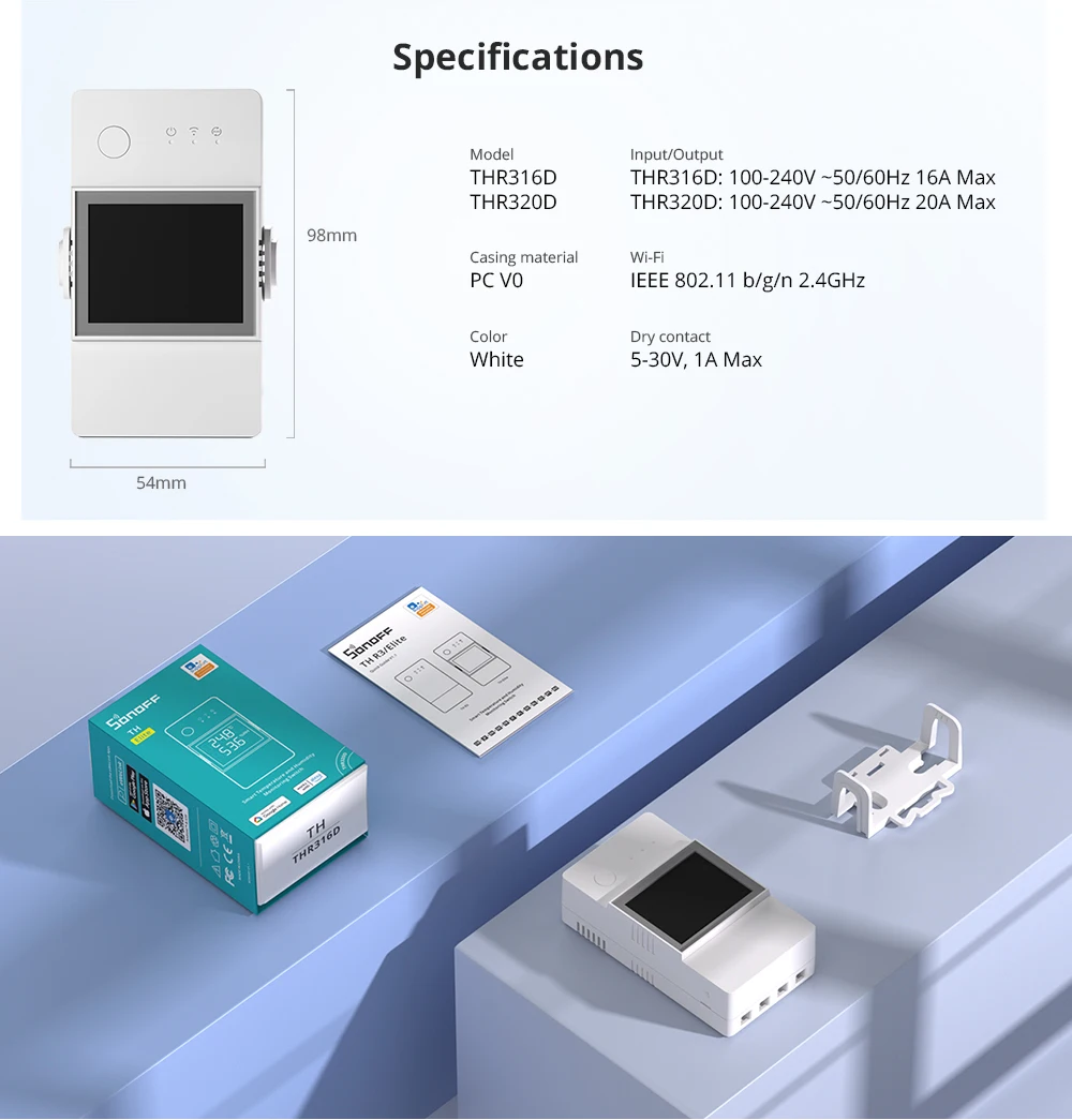 SONOFF TH 16A 20A Elite THR316D/THR320D Wifi Smart Temperature and Humidity Control THS01 DS18B20 Smart Sensor Thermostat Switch