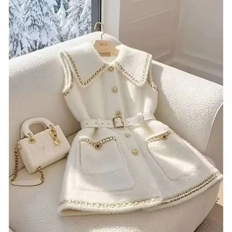 

Autumn Winter Sleeveless Unique Women's Lamb Wool Vest Coat Fashion Korean Version Temperament Ladies Waistcoat Jacket JJ414