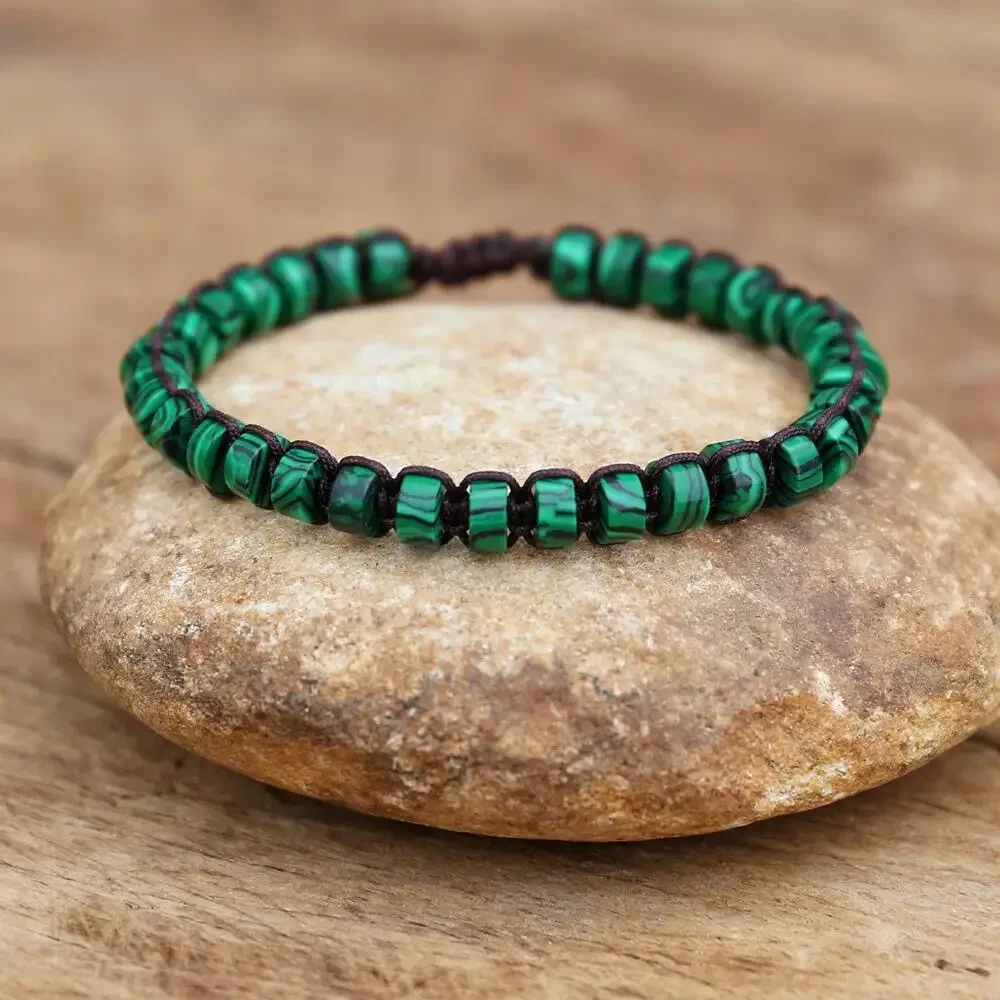 3*6 Malachite Beads Braided Bracelet Bangle for Women Men Fashion Bohemia Charm Handmade Bangle Gift