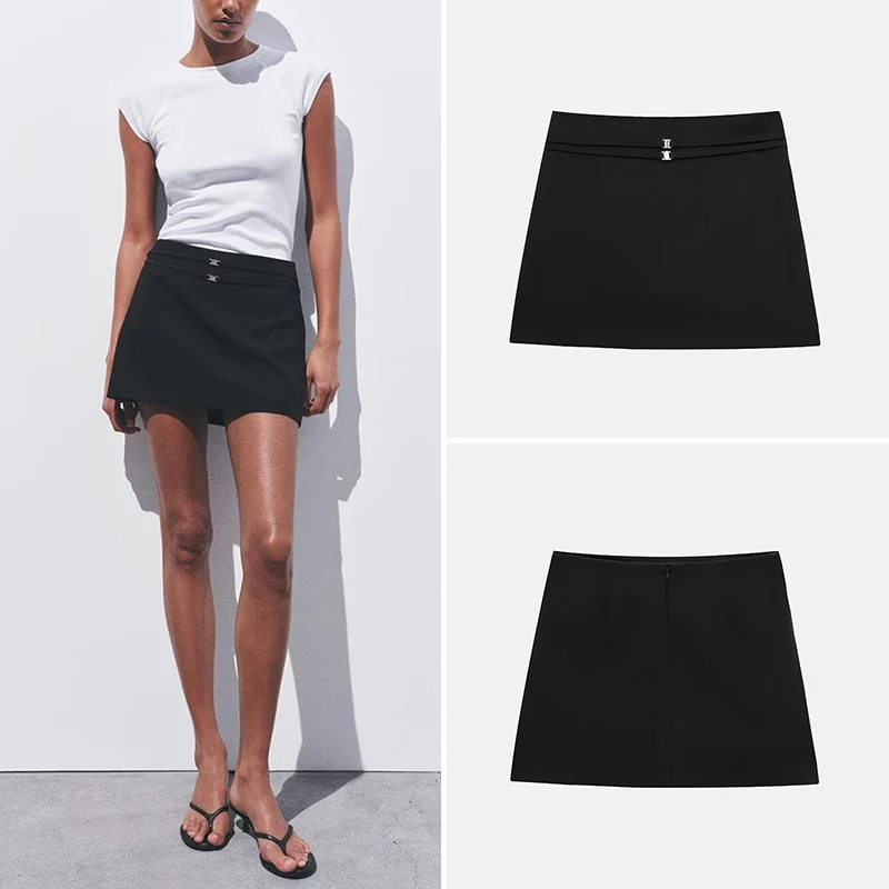 

High Waist Casual Skirt for Women Spring 2025 New Sle Ele Versatile Belted Polyester Fiber 00% Z Brand