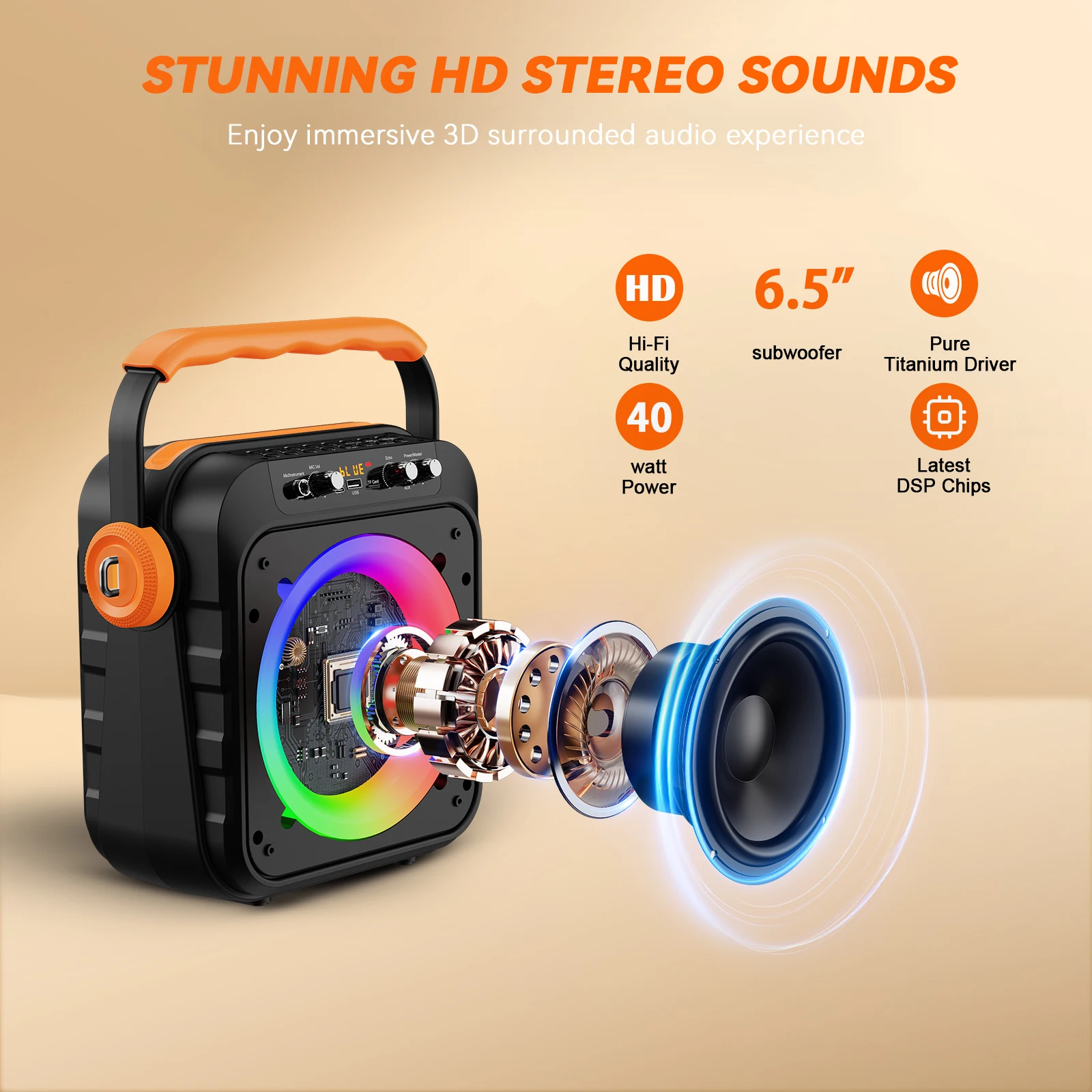 Караоке-машина с двумя беспроводными микрофонами для взрослых и детей, система PA, эффект эхо, глубокий бас, диско-светильник для встреч