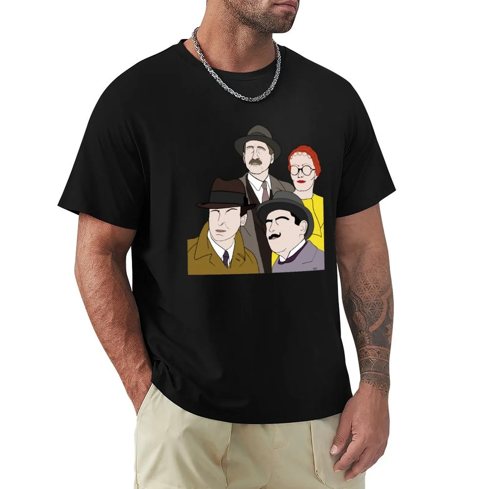 

Poirot and friends T-Shirt Basic Solid Color Casual Tee Shirt
