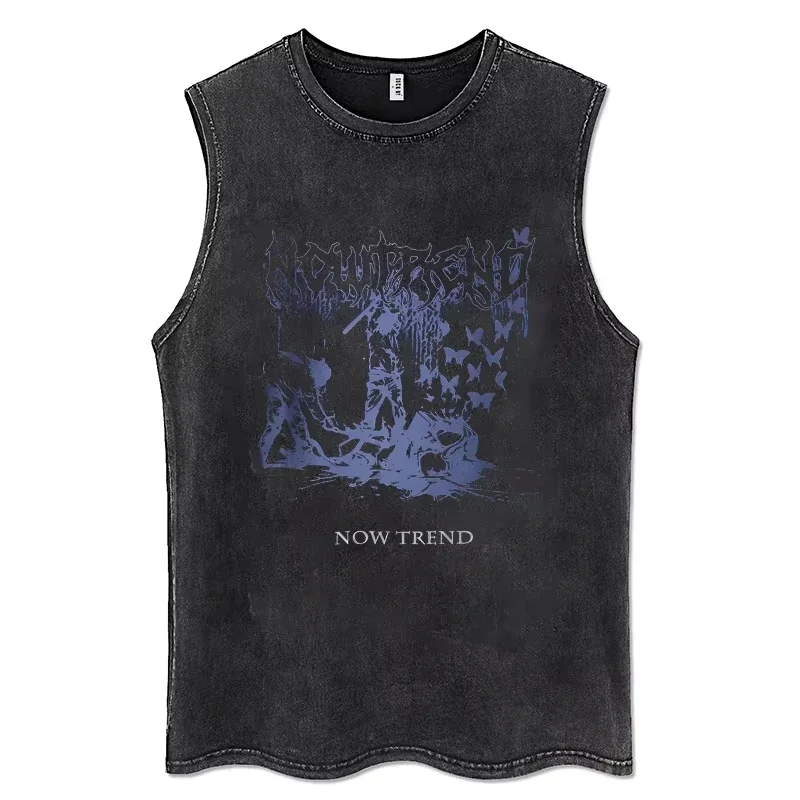 

2025 Gothic Washed American Vintage Tank Tops Man Sleeveless Shirt Summer New Trendy Y2k Clothes Casual Gym Vest Oversized