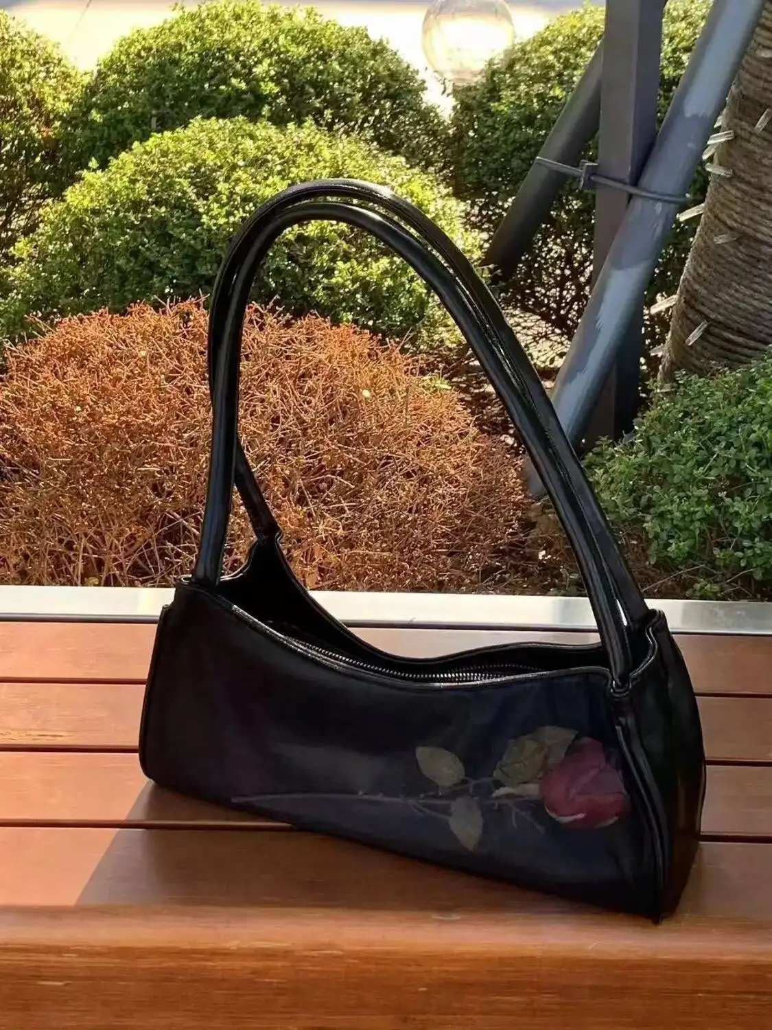 

Bloom Chinese Style Rose Black Underarm Bag Women Trendy Pu Leather Casual Shoulder Bags Ladies Retro Y2k Handbag 2025 New