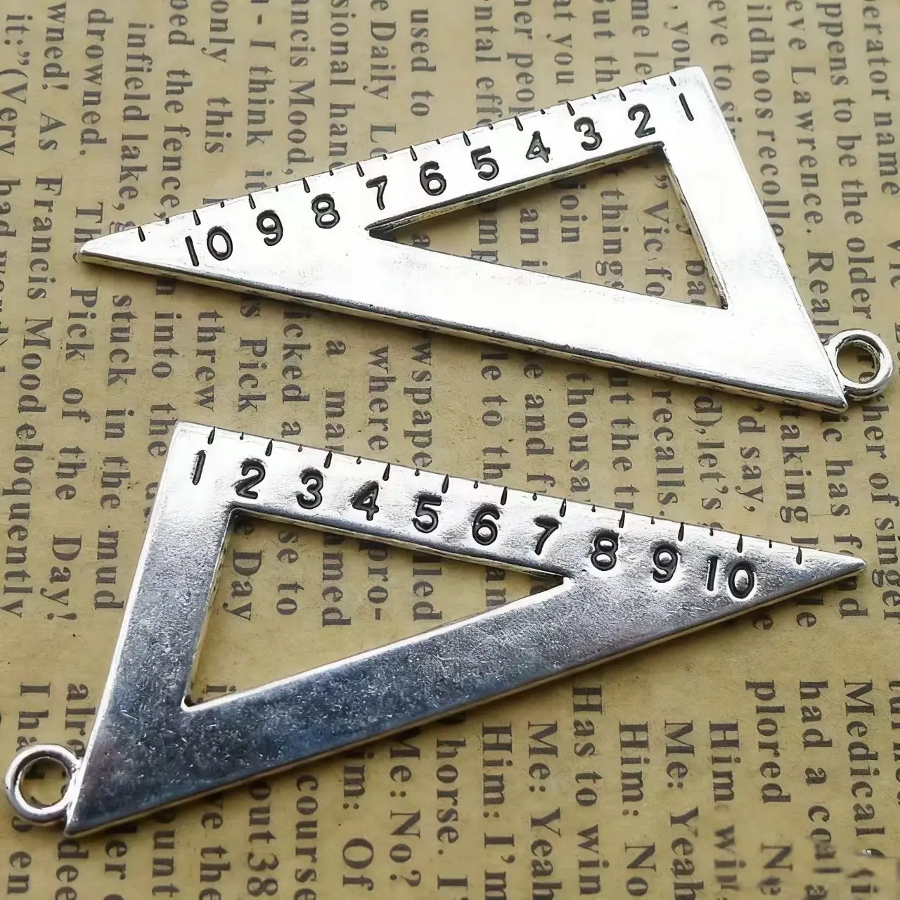 5 Pcs/Lot 27x50mm Triangular Ruler Pendant, Vintage Silver Geometry Symbol Charms for DIY Jewelry Making, Bulk Hip Hop Necklace