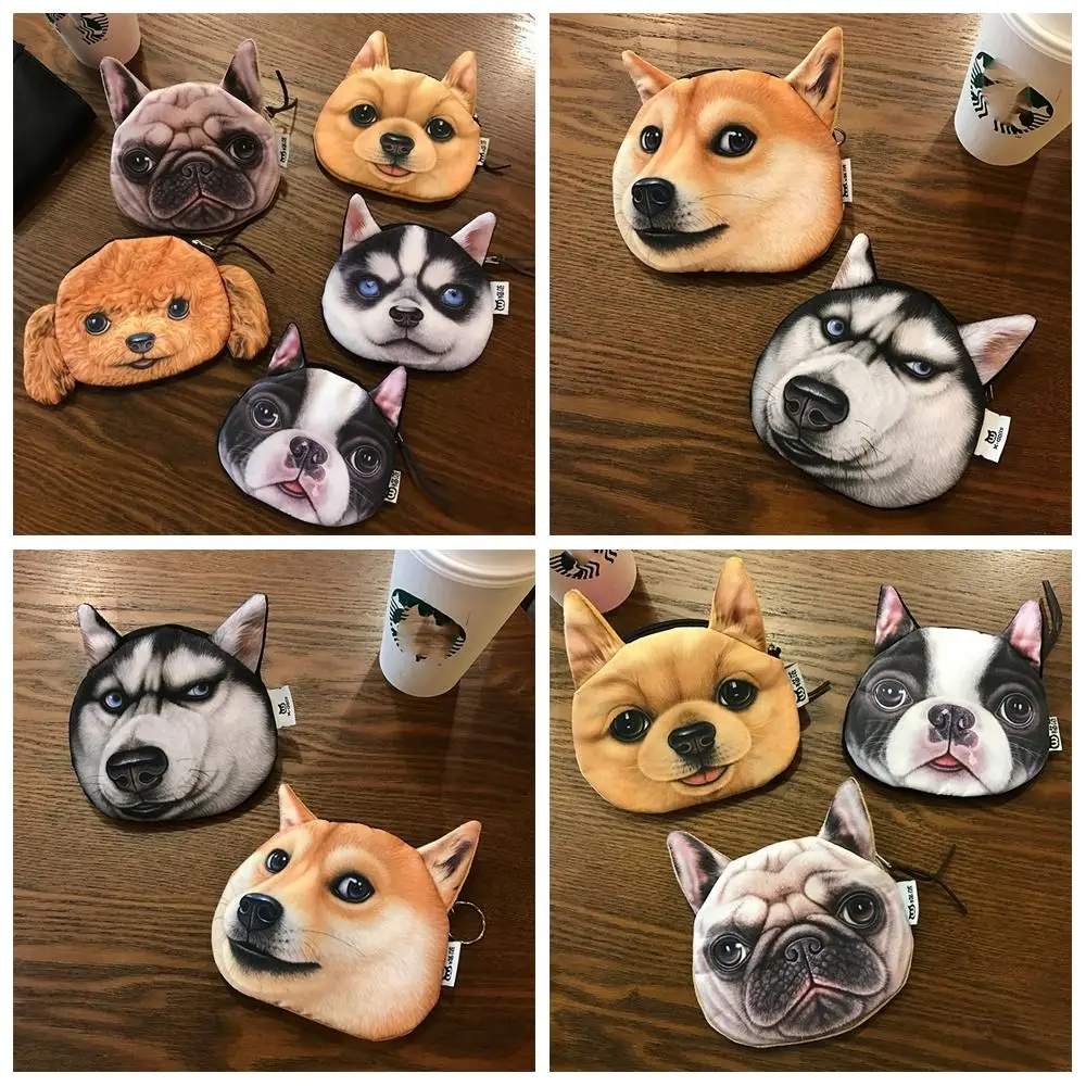 

Portable Dog Expression Dog Pattern Coin Purse Bulldog Purse Change Storage Bag Siberian Husky Coin Money Bags Card Holder Girls