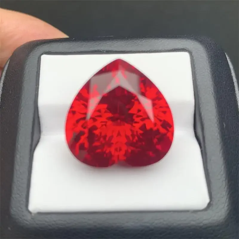 Pirmiana Custon Made Top Quality Heart Shape 20x20mm  Lab Red Ruby Loose Gemstone for Diy Jewelry Design