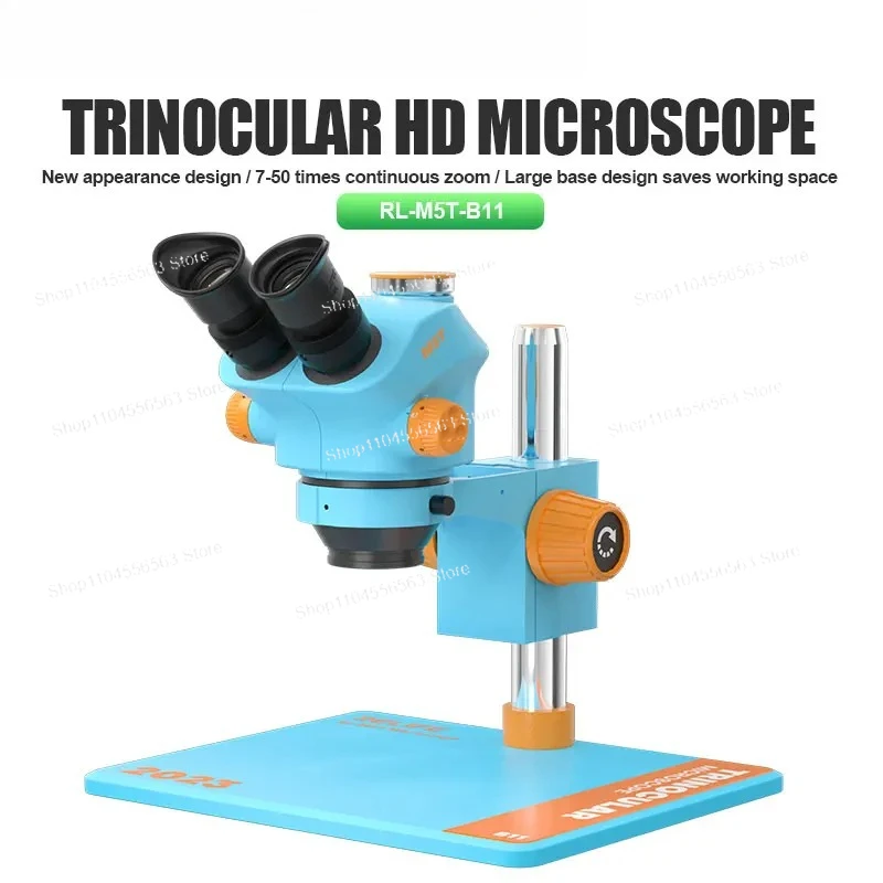 RL-M5T Pro-B11 Trinocular HD Microscope, 7X-50X Zoom for Mobile Phone Repair with Large Aluminum Base