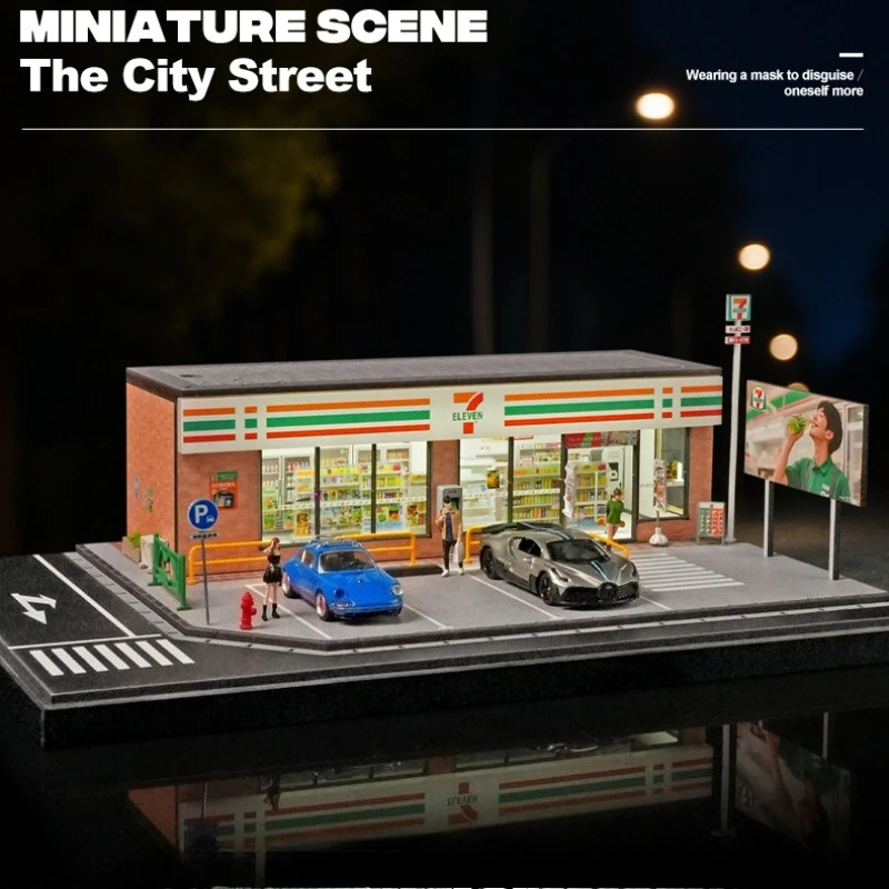 1:64 Miniatur-Szenerie eines 711 Convenience Stores, Supermarkt-Modell mit Beleuchtung, Sammlerstück, Schreibtisch-Dekoration, Geburtstagsgeschenk