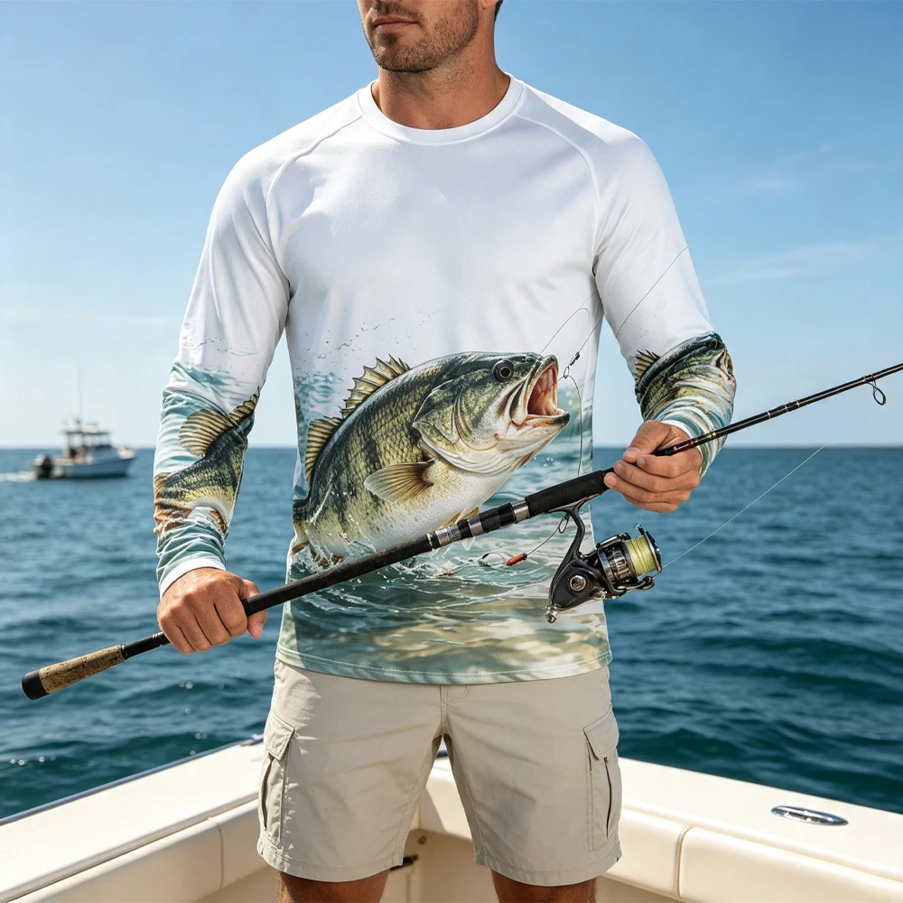 Mens Fishing Shirt Long Sleeve T-Shirt Camping Outdoor Men T-Shirt Summer Professional Fishing Graphic T-Shirts for Men Clothing