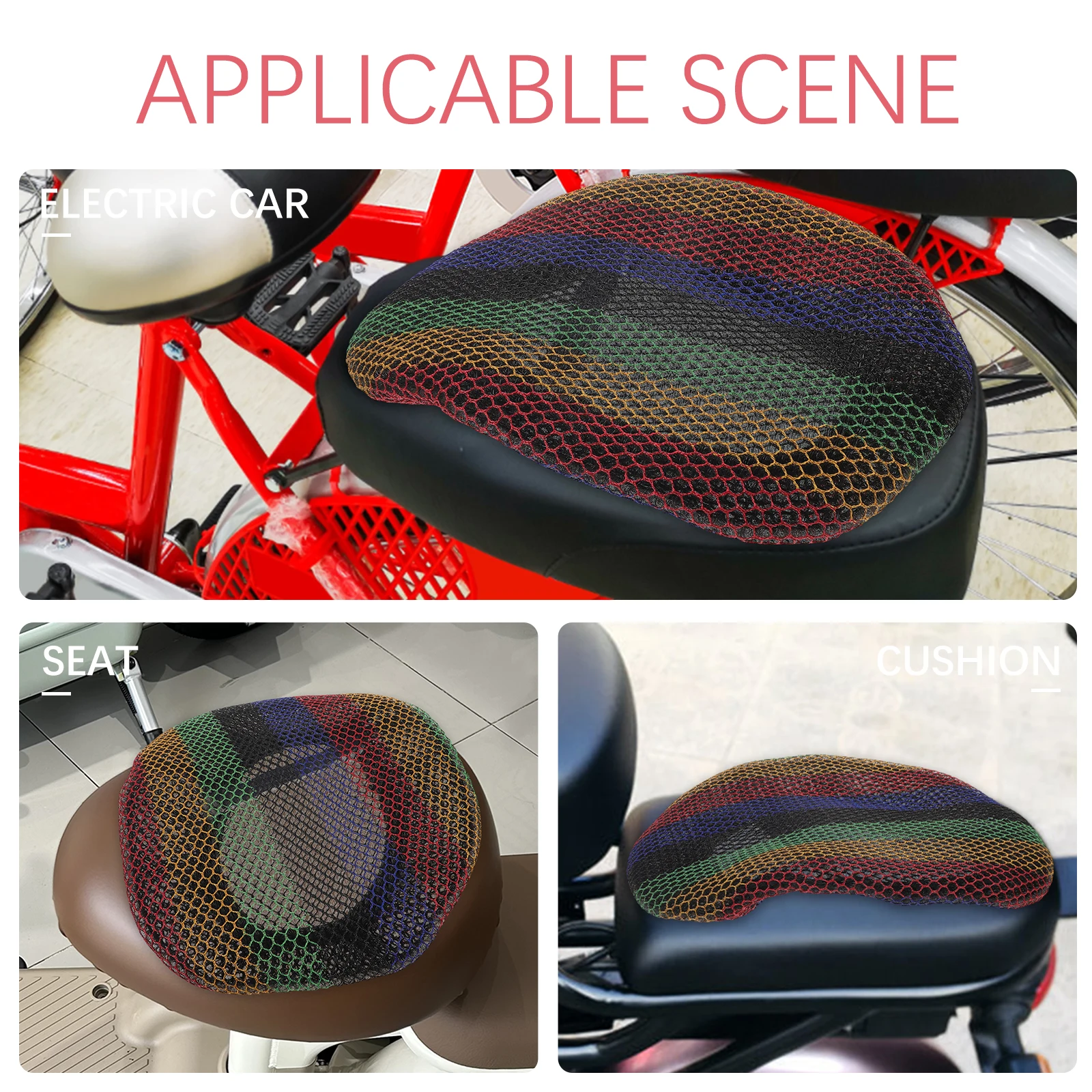 

Electric Bike Seat Cover Red Breathable Elastic Net Bicycle Saddle Protective Cushion Cover For Women Thickened Easy Setup Fits
