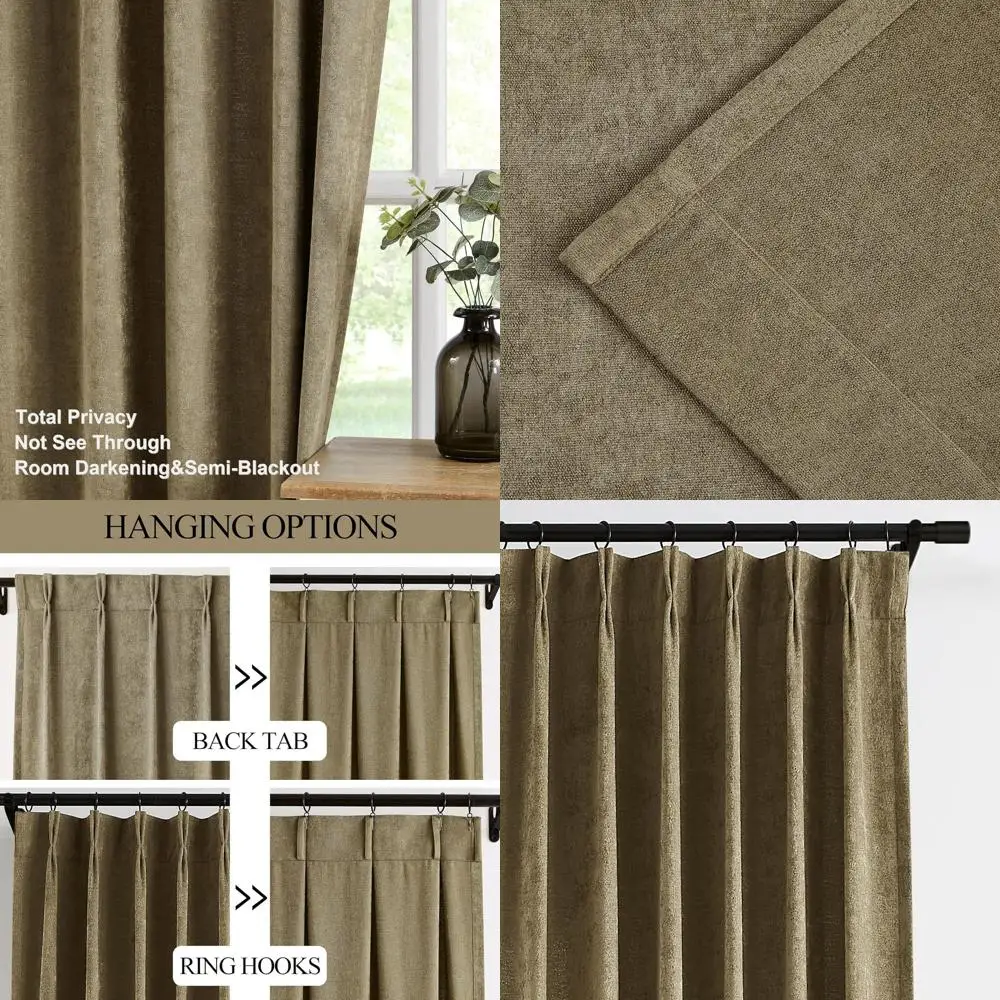 

Полублокирующие шторы из бархатной синели, длина 90, мокко-коричневый, плиссированные крючками, ширина 36 (набор из 2 шт.) для гостиной и B