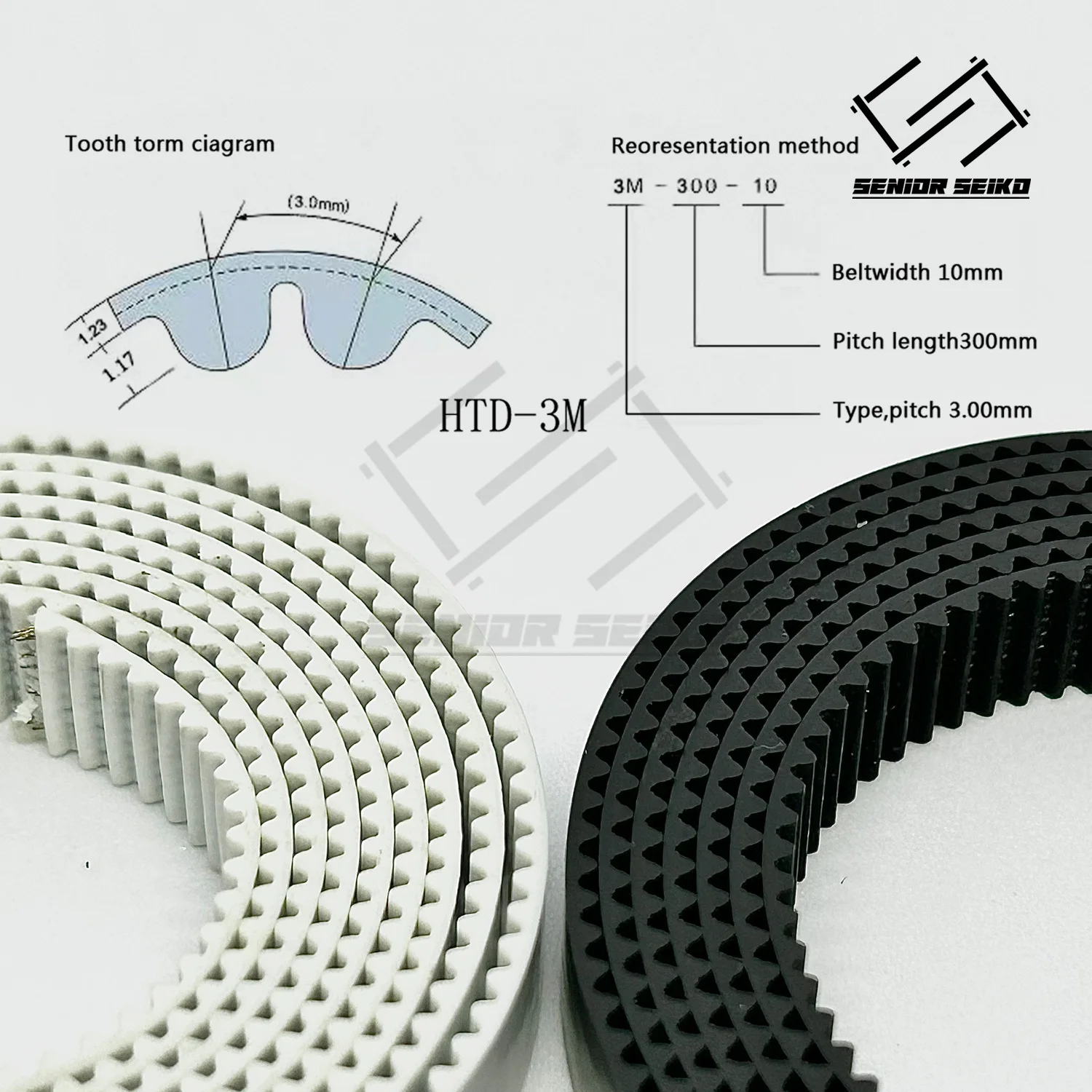 HTD 3M White/Black Open Timing Belt Width 9/10/12/15/20/25/30mm Polyurethane Steel PU 3M HTD3M Synchronous Belt