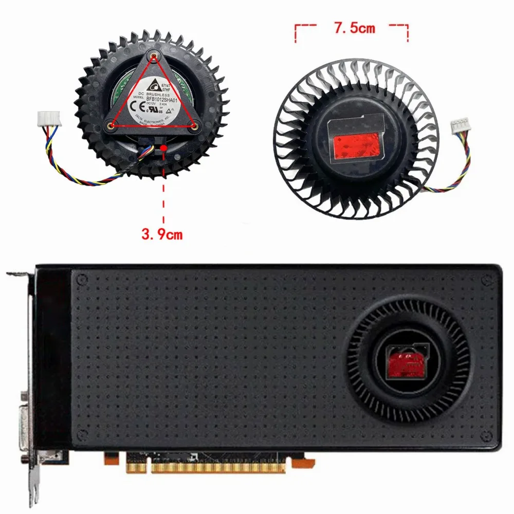 

Вентилятор охлаждения графической карты BFB1012SHA01 VGA для Radeon R9 380X 4 Гб, запасные части DC 12 В 2,4 А, Бесщеточный вентилятор охлаждения