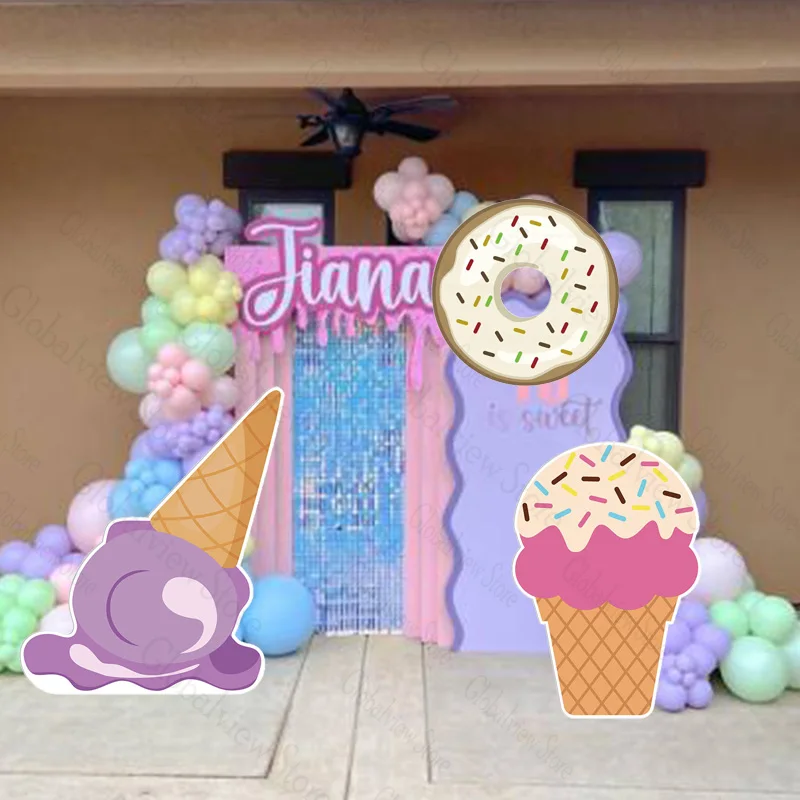 Donut Cutouts Ice Cream Decorations Foam Board Ice-Cream Cone Cupcake Party Props Baby Shower Two Sweet Birthday Party Decor