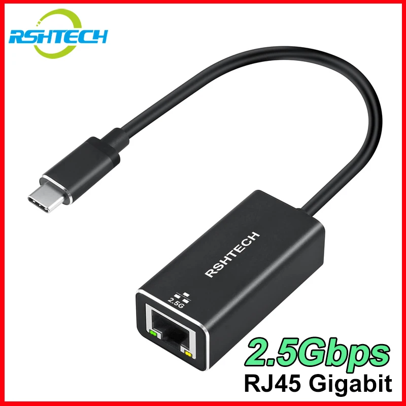 RSHTECH USB C to 2.5G Ethernet Adapter Aluminum Thunderbolt 3 Type C Network Converter Portable USB RJ45 LAN Adapter for MacBook