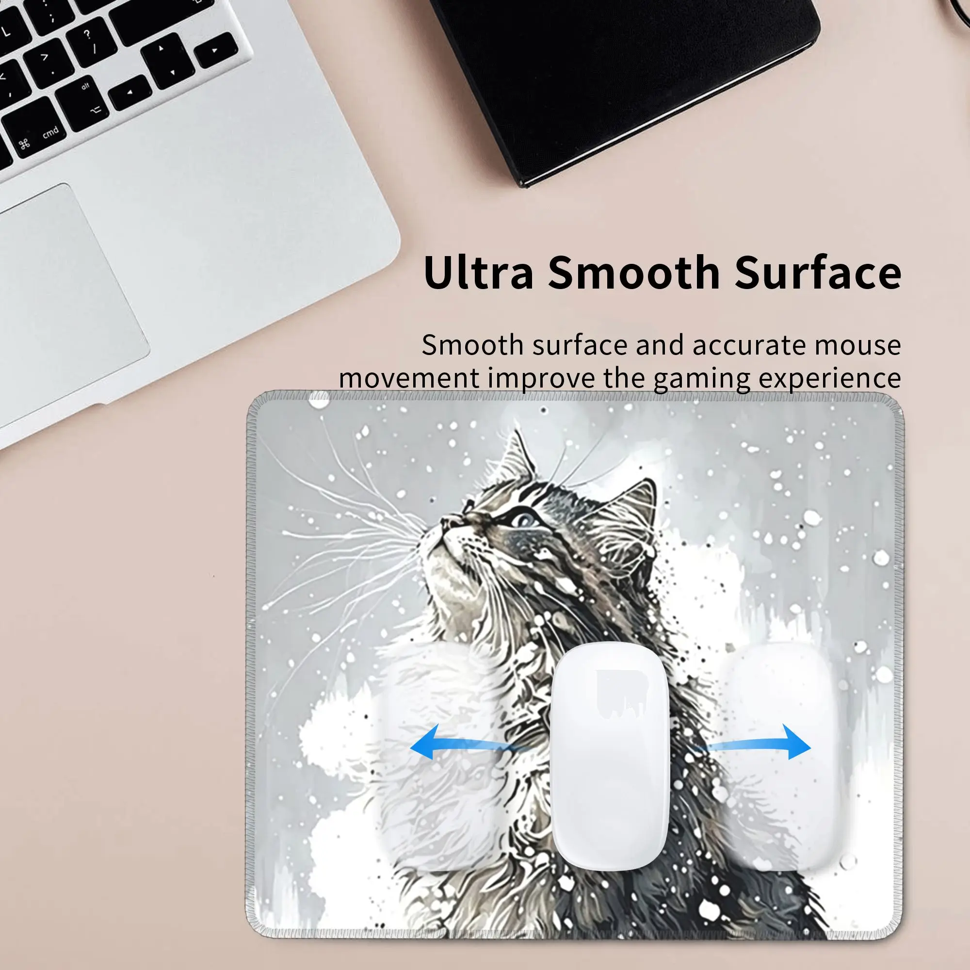 Cute Kitten Looked Up At The Snow Mouse Pad Computer Keyboard Mouse Mat Gaming PC Laptop Desk Mat Office Table Mats