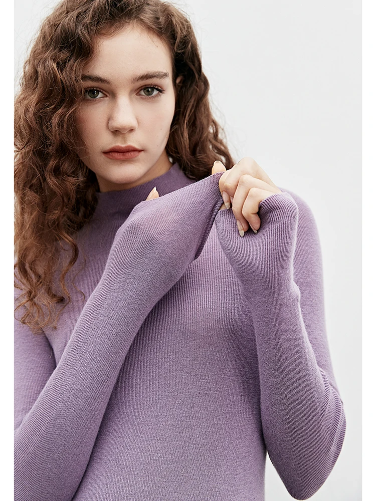 

Silk And Camere Blend Slim Fit Трикотажная основа irt f Высокий воротник Sl Цельный женский длинный топ све для поездок на работу