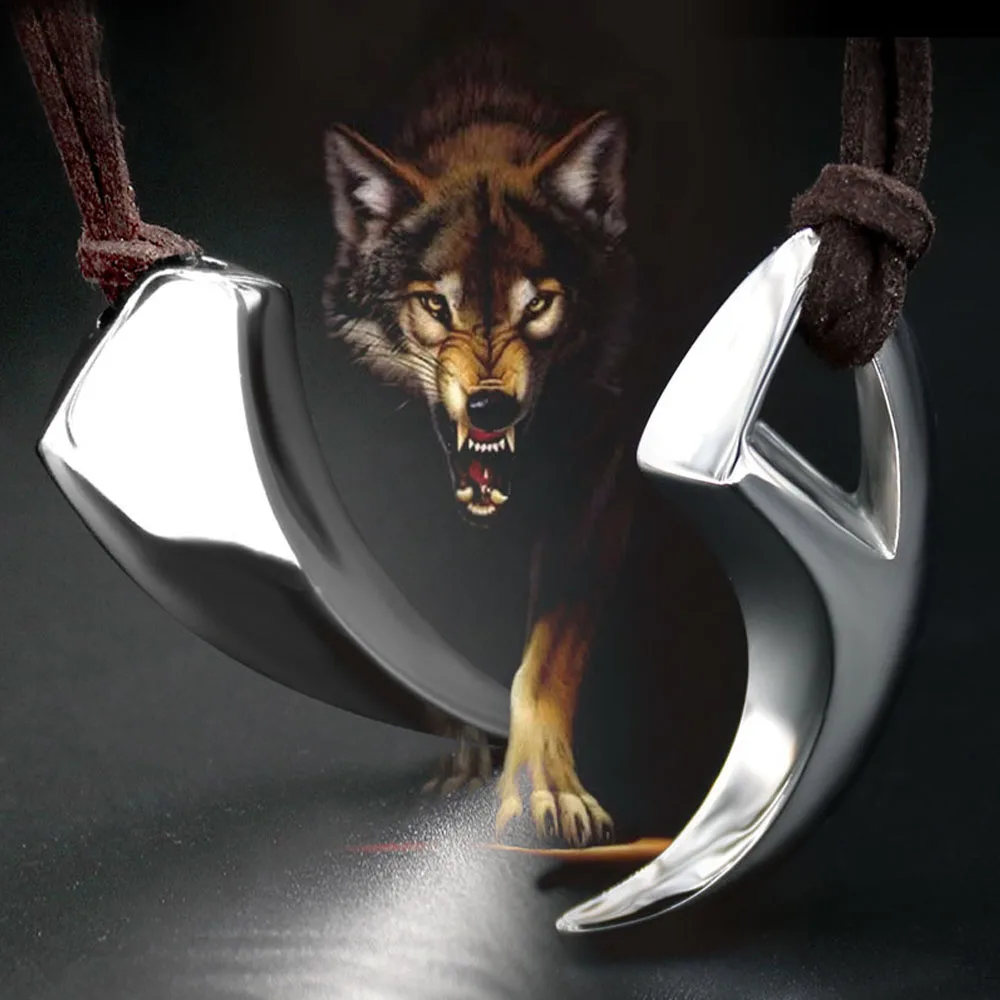 

Stainless Steel Viking Wolf Tooth Pendant Necklace Men Women Norse Wolf Tooth Spiked Leather Rope Necklace Jewelry Wholesale