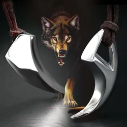 Stainless Steel Viking Wolf Tooth Pendant Necklace Men Women Norse Wolf Tooth Spiked Leather Rope Necklace Jewelry Wholesale