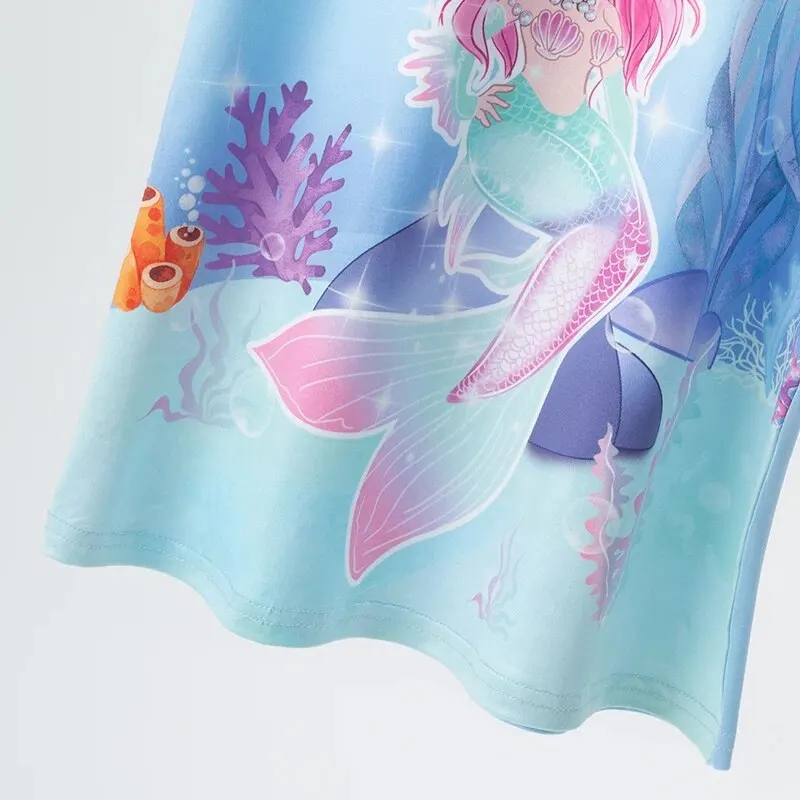 Summer Girl Ice Silk Dress Girl plus Size Cute Mermaid Pattern Leisure and Knee Skirt Home Skirt