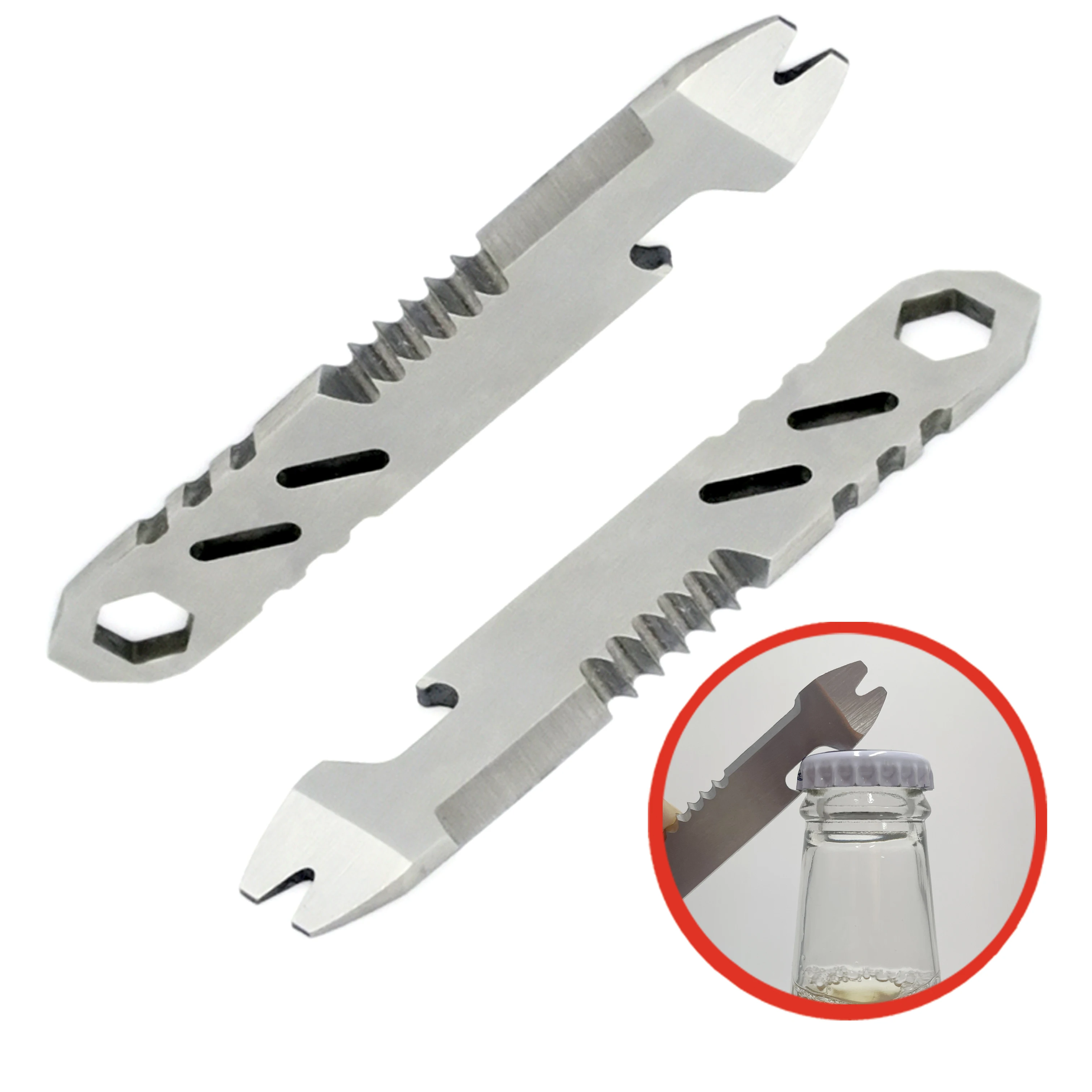 Mini stainless steel crowbar, multi-function Allen wrench, Bottle opener , portable outdoor camping Edc tool