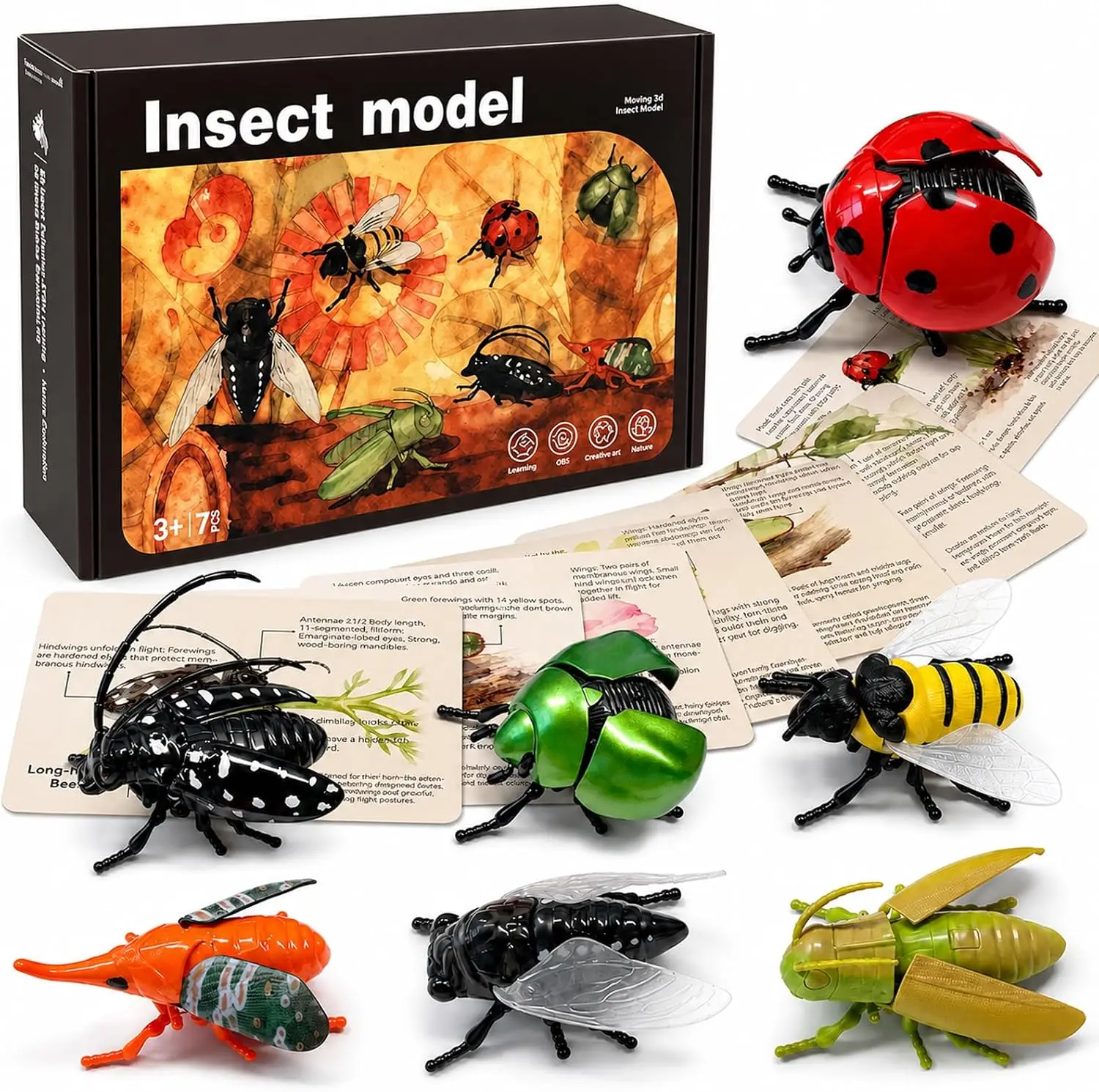 Wind-Up Insect Set with Educational Fact Cards – Realistic Crawling Bug for Kids, STEM Science Learning Toy, Fun Preschool Gift