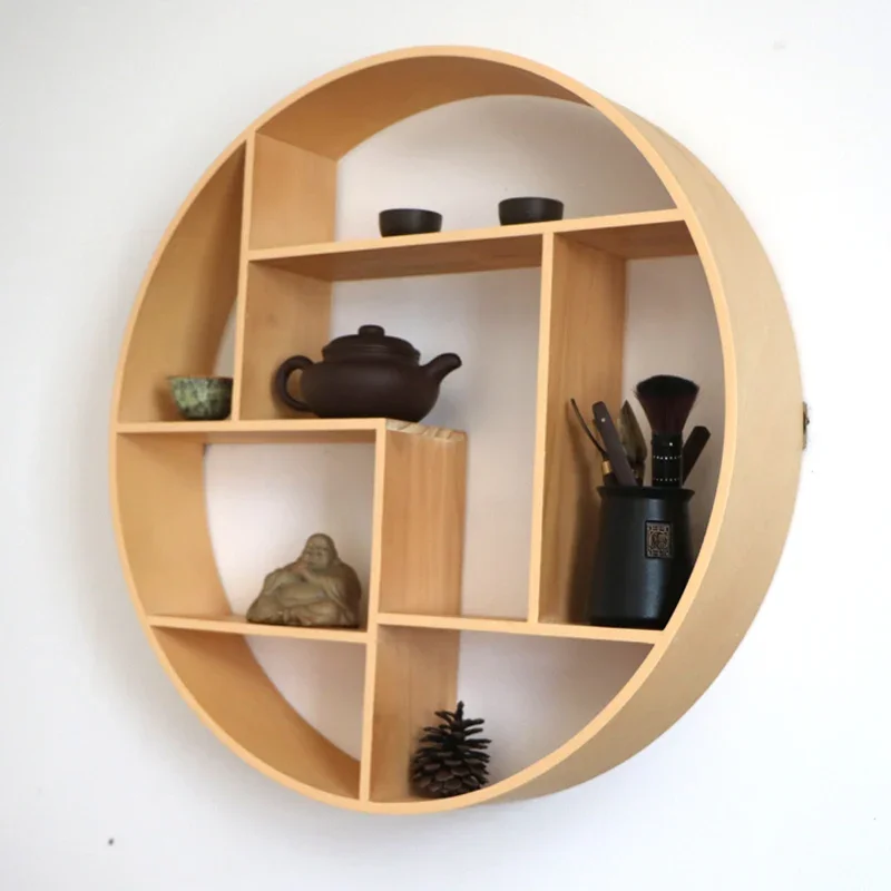 Hexagon Shelf Solid Wood Round Nordic Wall Decorative Shelves Grid Storage Rack for Living Room Porch Decoration