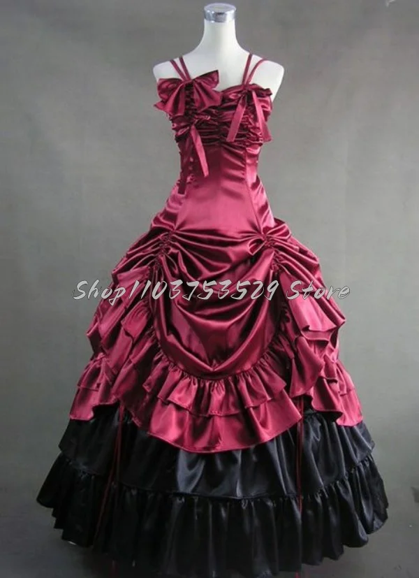Robe de Rhvictorienne bordeaux vintage médiéval, licou classique, fibCorset, colonne superposée, plissée, nœud à volants, roceads
