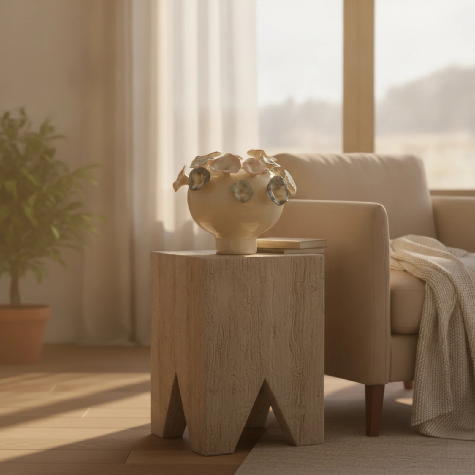 Vase with Petals Decorative Ceramic Vase Vessel Contemporary Matte for Home Decorators, Living Room, Entryway