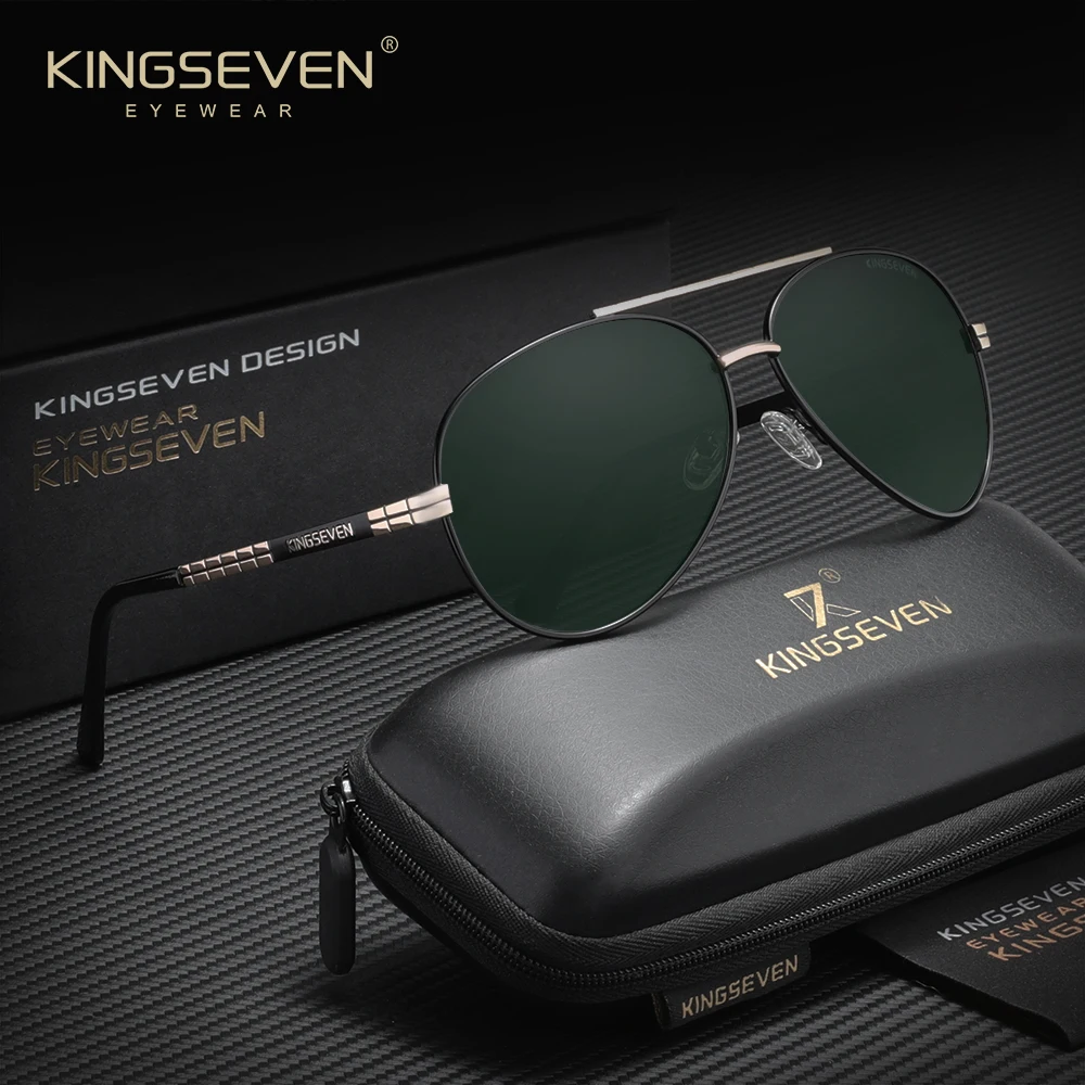 KINGSEVEN Vintage Piloten-Sonnenbrille für Herren, Original, großer Legierungsrahmen, polarisiert, UV400, hochwertige Fahr- und Outdoor-Brille