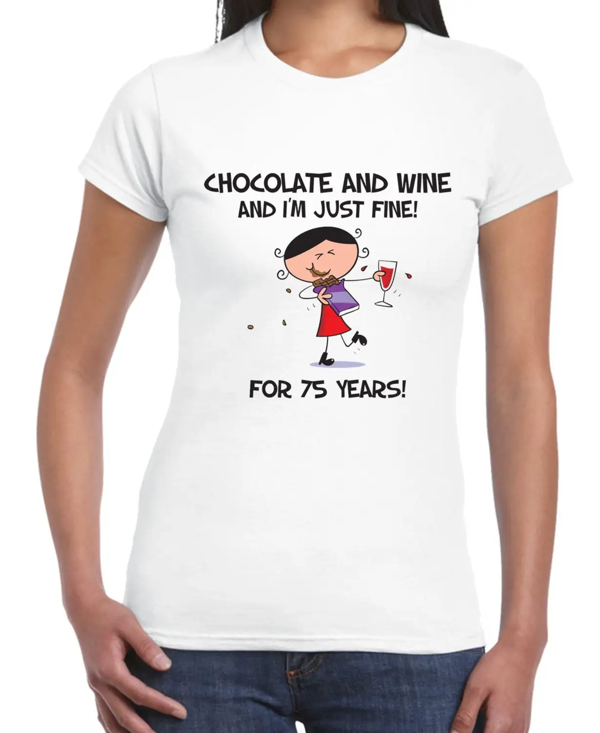 

Женская футболка с надписью «Chocolate Wine And I'm Just Fine» на день рождения