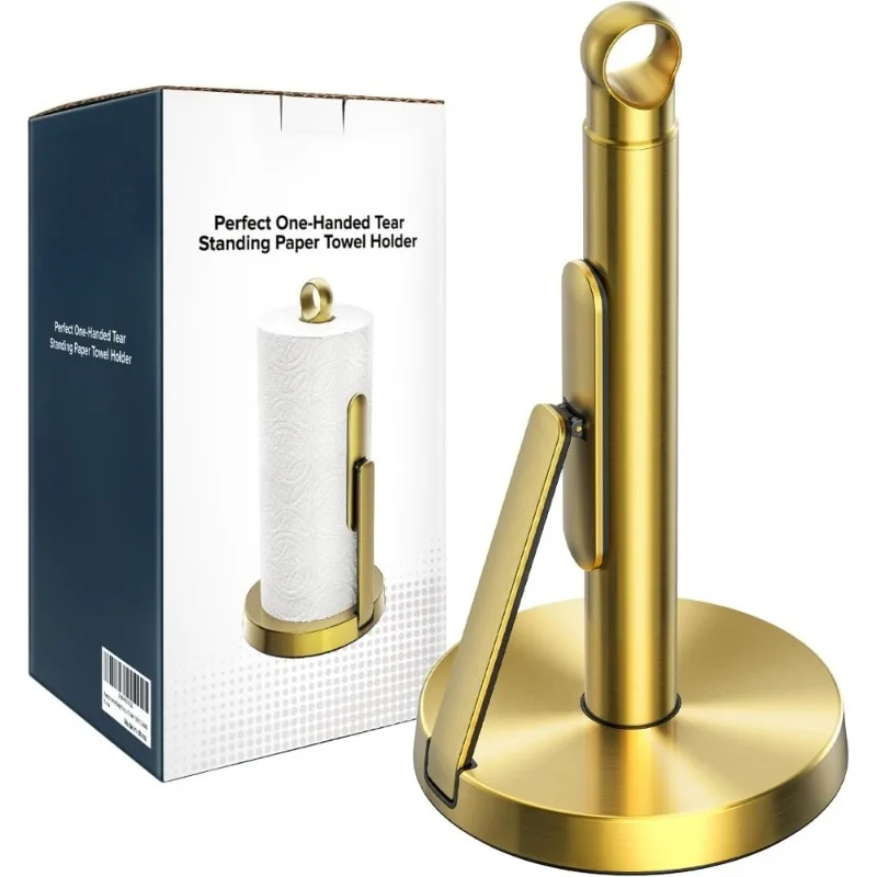 

Heavy Duty Stainless Steel Paper Towel Holder with Tension Arm One Hand Tear Modern Countertop Dispenser for Kitchen