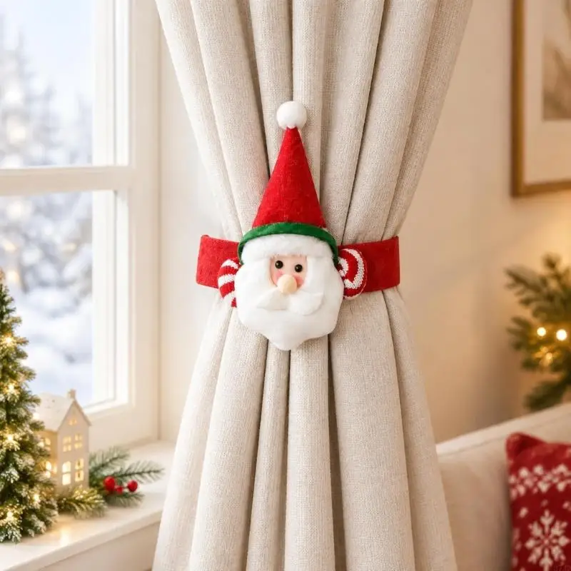 Holiday Curtain Tiebacks with Press-Together Sections and Character Embellishments for Curtain Displays and Christmas 37JD